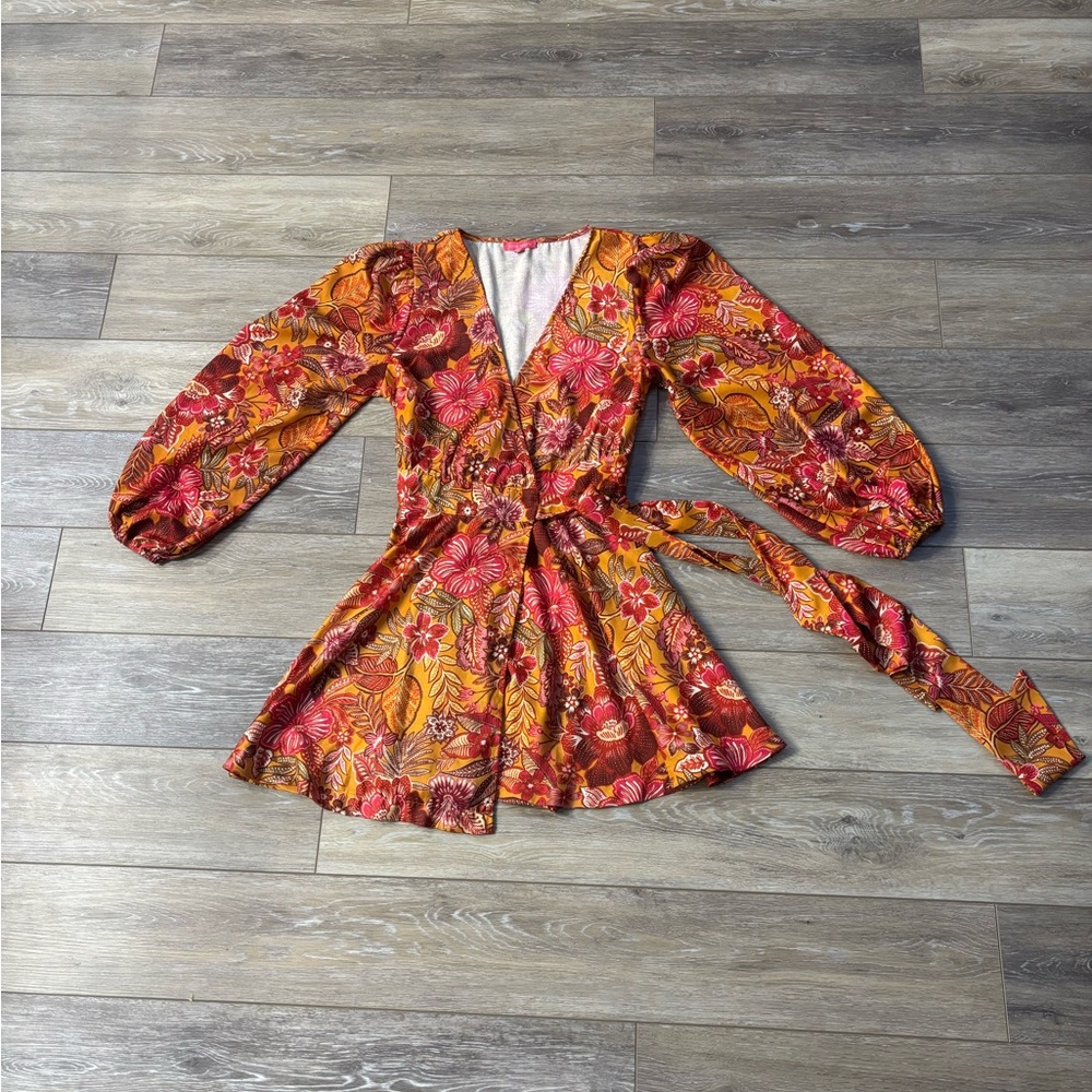 Flying Tomato Around The Time Wrap Dress Sz S Floral Retro Boho Flirty Party Fun